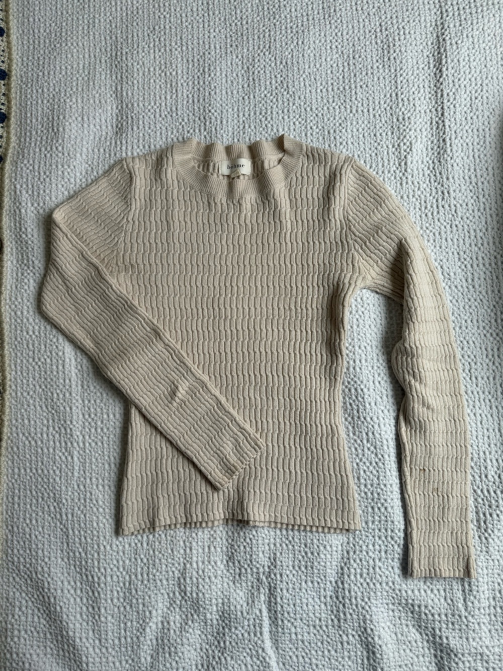 bohme Knit Textured Long-Sleeve Crewneck Sweater in Beige